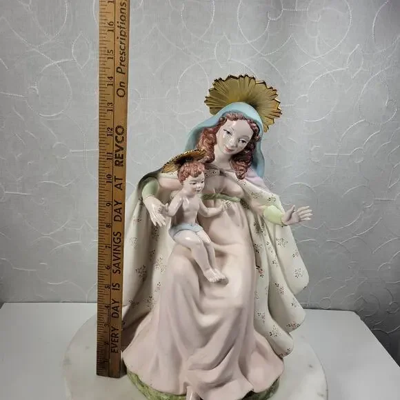 Vintage Crowned Holy Mary Baby Jesus Statue 12